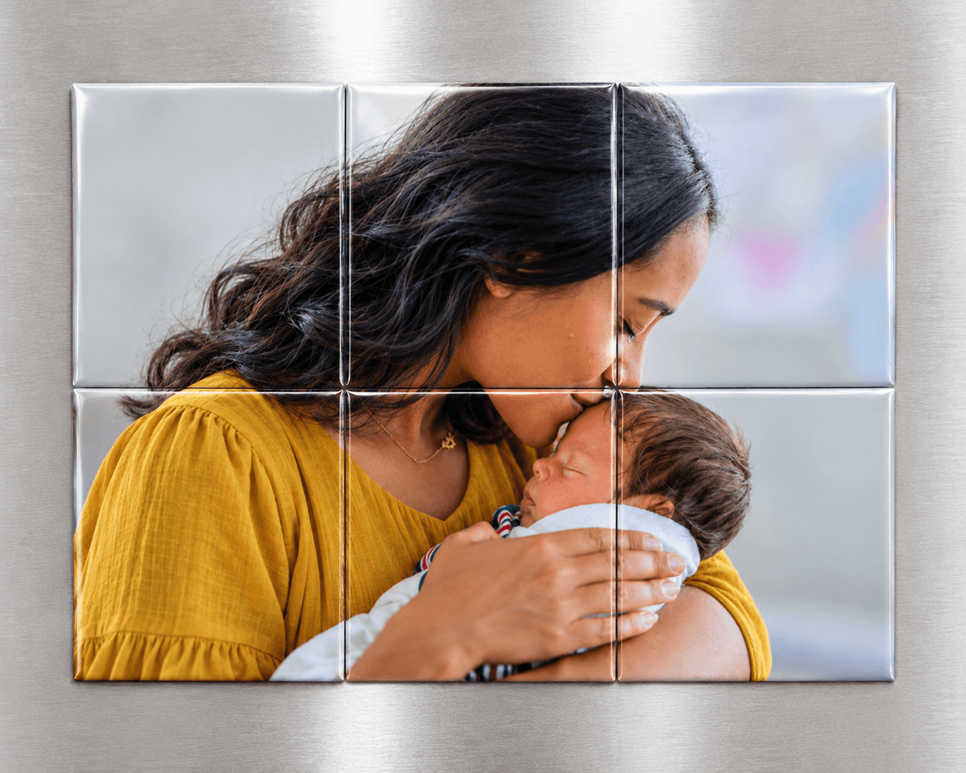 2.5x2.5 puzzle magnets of a mother and child in a set of 6